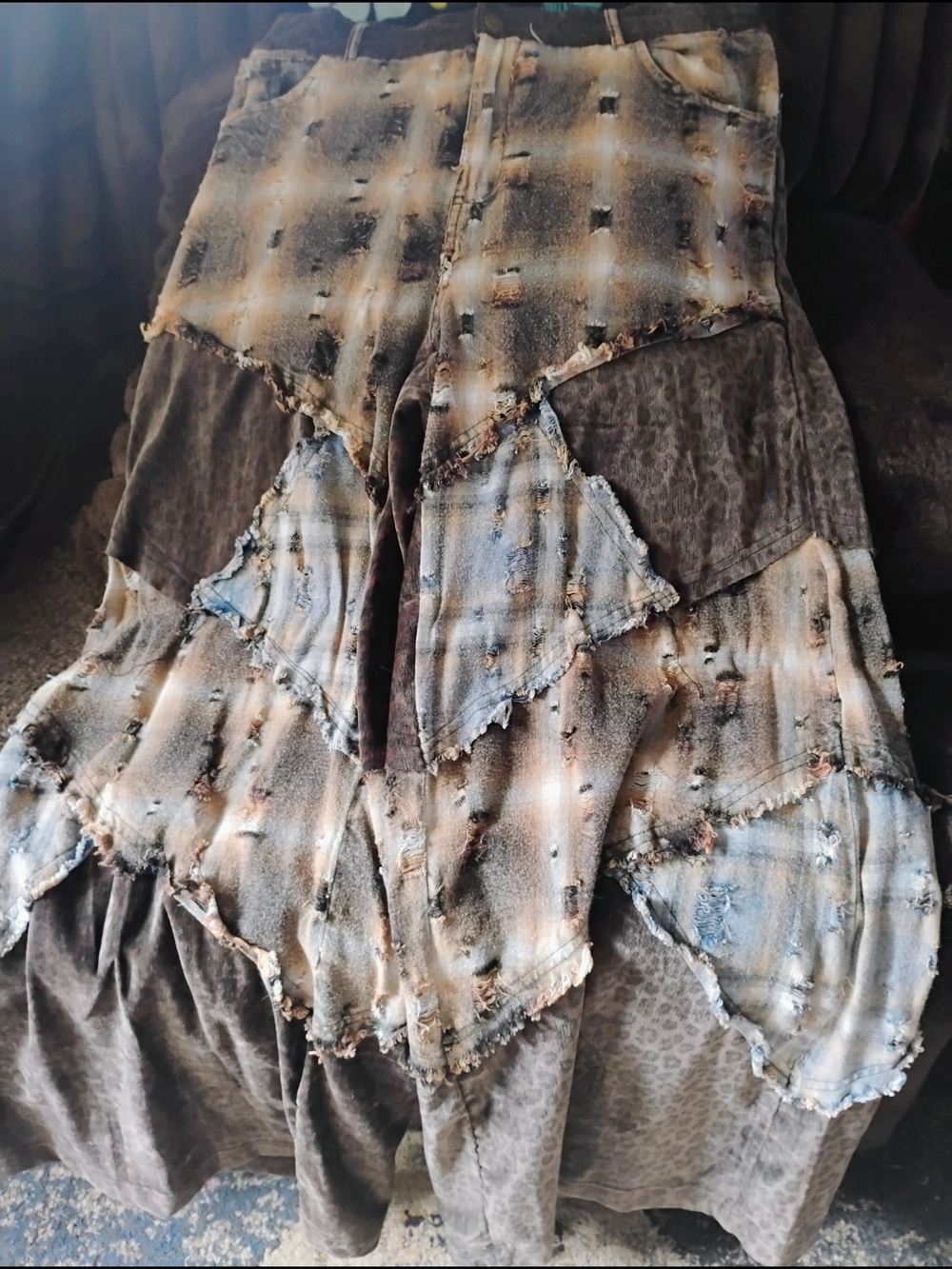 Oli And Hali Brown and Tan Patchwork Wide Leg Jeans - Picture 1 of 5